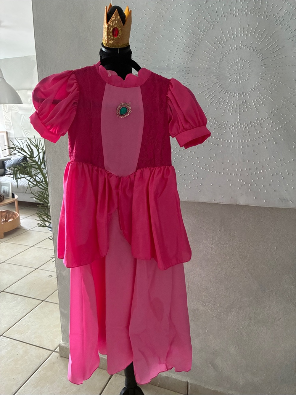 Pink Princess Peach Costume Dress with Jewel Accent